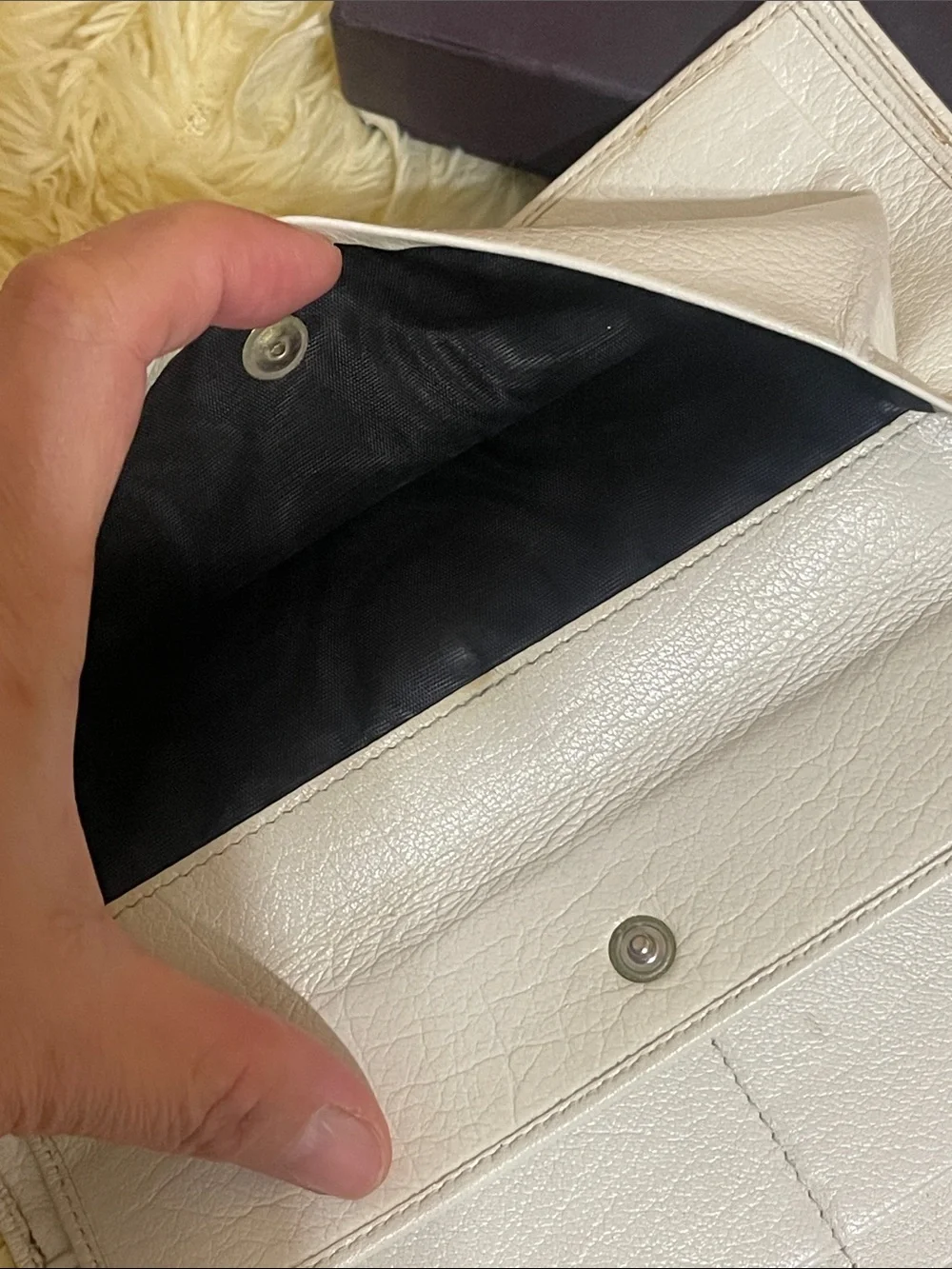 Authentic Vintage Prada Bianco Leather Flap Wallet with Silver Hardware